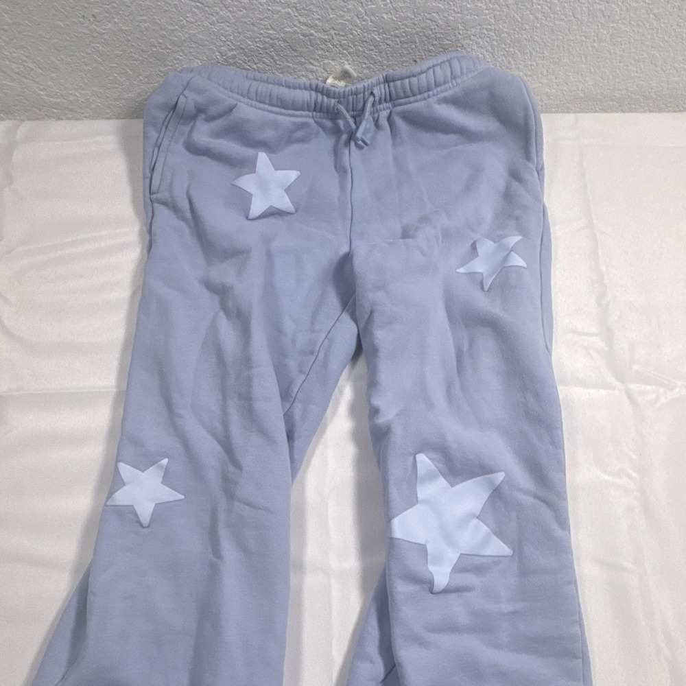 Full Tilt Girls Blue Star Print Fleece Jogger Pants Drawstring Pockets M